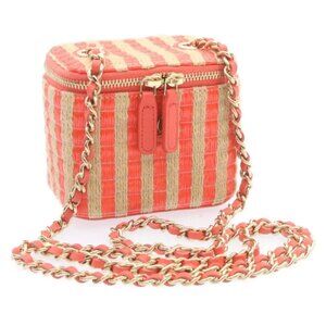 CHANEL Vanity Chain Shoulder Pouch Hemp Pink CC Auth knn023